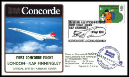 0212 Concorde British Airways London RAF Finningley 19/9/1981 Lettre Premier Vol First Flight Airmail Cover Luftpost - Concorde