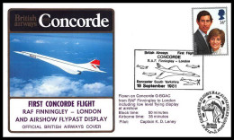 0211 Concorde British Airways London RAF Finningley 19/9/1981 Lettre Premier Vol First Flight Airmail Cover Luftpost - Concorde