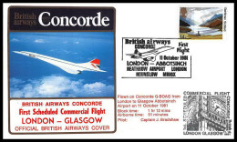 0209 Concorde British Airways London GLASGOW 11/10/1981 Lettre Premier Vol First Flight Airmail Cover Luftpost - Concorde