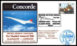 0210 Concorde British Airways London GLASGOW 11/10/1981 Lettre Premier Vol First Flight Airmail Cover Luftpost - Concorde