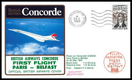 0165 Concorde British Airways Paris Belfast 28/5/1983 Lettre Premier Vol First Flight Airmail Cover Luftpost - Concorde