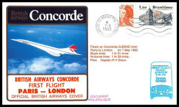 0164 Concorde British Airways Paris London 7/5/1983 Lettre Premier Vol First Flight Airmail Cover Luftpost - Concorde