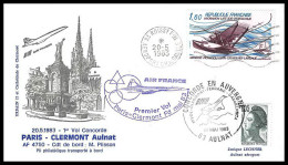 0152 Concorde Paris Clermont Aulnat 23/05/1983 Lettre Premier Vol First Flight Airmail Cover Luftpost - Concorde