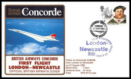 0146 Concorde British Airways London Newcastle 27/8/1982 Lettre Premier Vol First Flight Airmail Cover Luftpost - Concorde