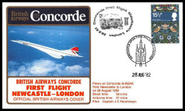 0145 Concorde British Airways London Newcastle 28/8/1982 Lettre Premier Vol First Flight Airmail Cover Luftpost - Concorde