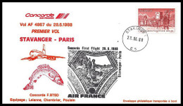 0106 Concorde Paris - Stavanger Norvège (Norway) 28/6/1988 Lettre Premier Vol First Flight Airmail Cover Luftpost - Concorde