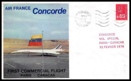 0167 Concorde Paris Caracas 12/2/1976 Lettre Premier Vol First First Flight Airmail Cover Luftpost - Concorde