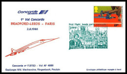0086 Concorde Paris Leeds Bradford 2/08/1986 Lettre Premier Vol First Flight Airmail Cover Luftpost - Concorde