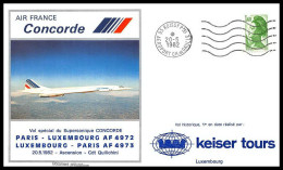 0060 Concorde Paris Luxembourg Lettre Vol Spécial 20/5/1982 First Flight Airmail Cover Luftpost - Concorde