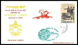 0056 Concorde Paris Athènes Grèce (Greece) 12/06/1987 Lettre Premier Vol First Flight Airmail Cover Luftpost - Concorde