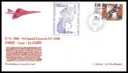 0042 Concorde Lyon Satolas Le Caire Egypte (Egypt UAR) 9/11/82 Lettre Vol Spécial Airmail Cover Luftpost - Concorde