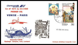 0046 Concorde Paris Venise Italie (italy) 23/4/1988 Lettre Premier Vol First Flight Airmail Cover Luftpost - Concorde