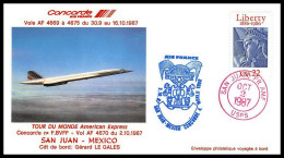 0029 Concorde Tour Du Monde Mexique (Mexico) San Juan Porto Rico 02/10/1987 Premier Vol First Flight Airmail Cover - Concorde