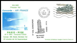 0015 Concorde Paris Pise AIR France 29/04/1985 Lettre Premier Vol First Flight Airmail Cover Luftpost - Concorde