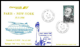 0020 Concorde Premier Tour Du Monde 15/11/1986 Paris New York Lettre Premier Vol First Flight Airmail Cover Luftpost - Concorde