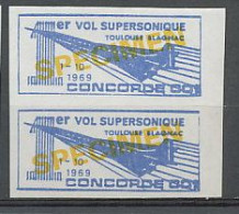 37 Concorde Premier Vol Supersonique 1969 Surchage Specimen Overprint Vignette Non Dentelé Imperforate ** Mnh Paire - Concorde