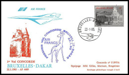 1236 Concorde 1985 Bruxelles Dakar Senegal Belgique Belgium Lettre Premier Vol First Flight Airmail Cover Luftpost - Concorde
