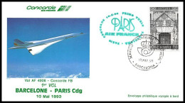 1244 Concorde 1990 Barcelone Paris Espagne Spain Lettre Premier Vol First Flight Airmail Cover Luftpost - Concorde