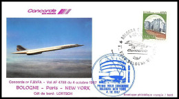 1248 Concorde 1987 Bologne Paris New York Usa Italia Lettre Premier Vol First Flight Airmail Cover Luftpost Overprint - Concorde