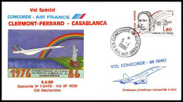 1211 Concorde 1986 Clermont Ferrand Casablanca Maroc Lettre Premier Vol First Flight Airmail Cover Luftpost - Concorde