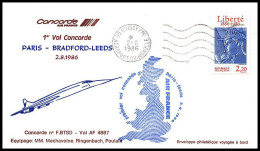 1210 Concorde Paris Bradford Leeds 1986 Great Britain Lettre Premier Vol First Flight Airmail Cover Luftpost - Concorde