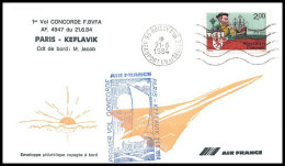 1212 Concorde 1984 Paris Keflavik Islande Island Lettre Premier Vol First Flight Airmail Cover Luftpost - Concorde