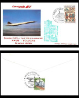 1215 Concorde 1987 Paris Bologne Italie Italy Lettre Premier Vol First Flight Airmail Cover Luftpost - Concorde