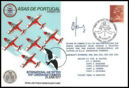 1181 Lettre Airmail Cover Grande Bretagne Great Britain Asa De Portugal 1977 Signé (signed) Pilots - Flugzeuge