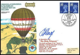 1155 Lettre Airmail Cover Grande Bretagne Great Britain Snowdonia Ballon Balloon 1975 Signé (signed) Pilots - Flugzeuge