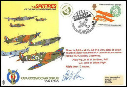 1151 Lettre Airmail Cover Grande Bretagne Great Britain Spitfires 1975 Signé (signed) Pilots - Flugzeuge