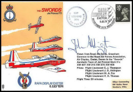 1128 Lettre Airmail Cover Grande Bretagne Great Britain Swords 1974 Signé (signed) Pilots - Airplanes