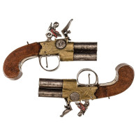 C. 1815 Rare PAIR Over / Under Flintlock Pistols - Sammlerwaffen