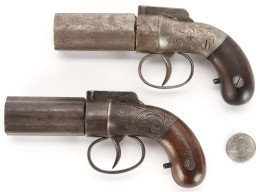 Pair Of Allen & Thurber Pepperbox Pistols, .34 Cal. - Decorative Weapons