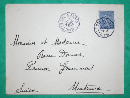 N°132 SEMEUSE CONVOYEUR LIGNE MARLY LE ROI A PARIS POUR MONTREUX SUISSE 1905 LETTRE COVER FRANCE - Railway Post