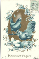 HEUREUSES PAQUES - Poules - Carte Gaufrée - Ostern