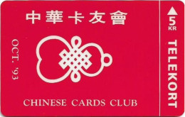 Denmark - KTAS - Chinese Cards Club (Red) - TDKP032 - 08.1993, 5kr, 2.500ex, Used - Denmark