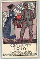 13936741 - Sign. Rich. Klein  Opfertag 1916 Bayr. Kunstgewerbeverein - Soldat Rotes Kreuz - Weltkrieg 1914-18
