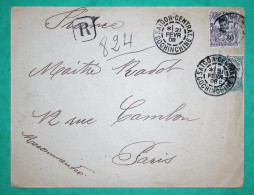 5C + 30C INDOCHINE RECOMMANDE SAÏGON CENTRAL COCHINCHINE POUR PARIS 1908 LETTRE COVER FRANCE - Covers & Documents