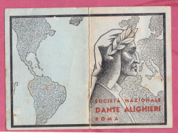 Tessera Associativa. Società Nazionale Dante Alighieri, Roma- Anno Scoilastico 1935-1936- XIV - Cartes De Membre