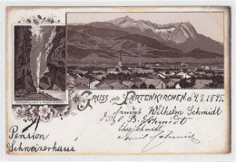 39045541 - Lithographie Gruss Aus Partenkirchen. Totalansicht Partnachklamm Gelaufen Am 10.07.1895 Eckbug Oben Rechts R - Garmisch-Partenkirchen