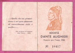 Tssera Associativa. Società Dante Alighieri. Tessera Pr L'anno 1965. Comitato Di Bari- - Membership Cards