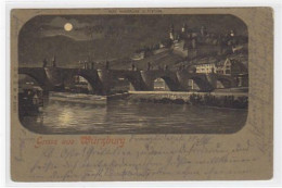 39066141 - Wuerzburg, Mondscheinkarte Mit Gesamtansicht Gelaufen, Mit Marke Und Stempel Von 1902. Leichte Abschuerfunge - Wuerzburg