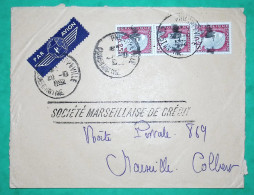 N°1263 BANDE DE 3 MARIANNE DECARIS EA ETAT ALGERIEN PHILIPPEVILLE CONSTANTINE POUR MARSEILLE FRANCE 1962 COVER FRANCE - Algerien (1962-...)