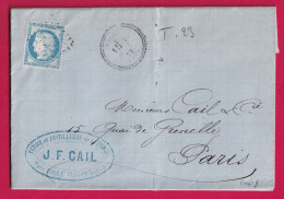 N°60 GC 3140 RILLE INDRE ET LOIRE CAD TYPE 23 POUR PARIS INDICE 19 LETTRE - 1849-1876: Klassik