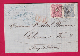 ALSACE LORRAINE COLMAR FER A CHEVAL HAUT RHIN ENTREE ALLEMAGNE AMB BELF PARIS POUR CLERMONT FERRAND 1875 LETTRE - Lettres & Documents