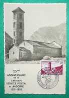 CARTE MAXIMUM MAX CARD CLOCHER ROMAN DE SAINTE COLOMA 25ème ANNIVERSAIRE DE LA CREATION SERVICE POSTAL ANDORRE 1956 - Brieven En Documenten