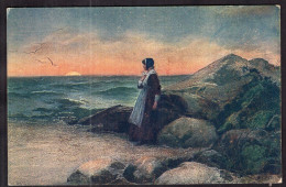 France - Peinture - Femmes - P. Moran - Le Coucher Du Soleil á La Mer - Peintures & Tableaux