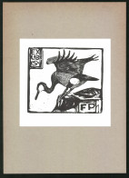 Exlibris F. P., Auffliegender Wasservogel  - Bookplates