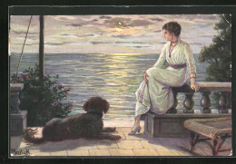 Künstler-AK Alfred Mailick: Frau Mit Hund Auf Der Terrasse Bei Sonnenuntergang  - Mailick, Alfred