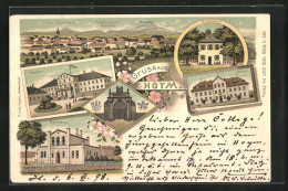 Lithographie Hoym, Buschhaus, Rathaus, Schloss, Schule  - Other & Unclassified